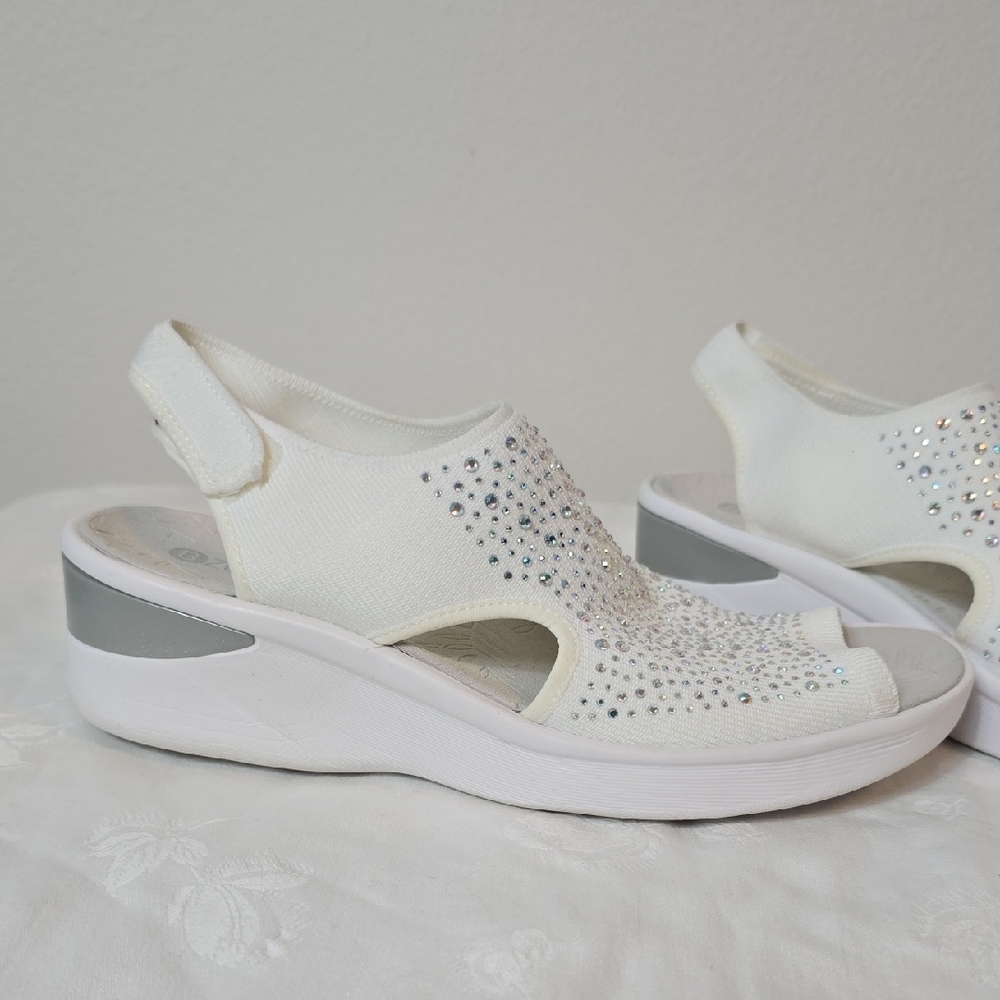 Bzees White Rhinestone Slip-On Slingback Sandals - Picture 7 of 16